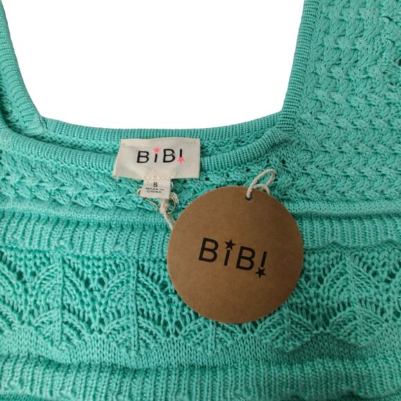 NWT Urban Outfitters Bibi Crochet Sweater Cropped Puff Sleeves SZ Small Green - Picture 2 of 8